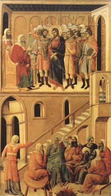 Duccio di Buoninsegna Peter's First Denial of Christ and Christ Before the High Priest Annas (mk08) oil painting picture